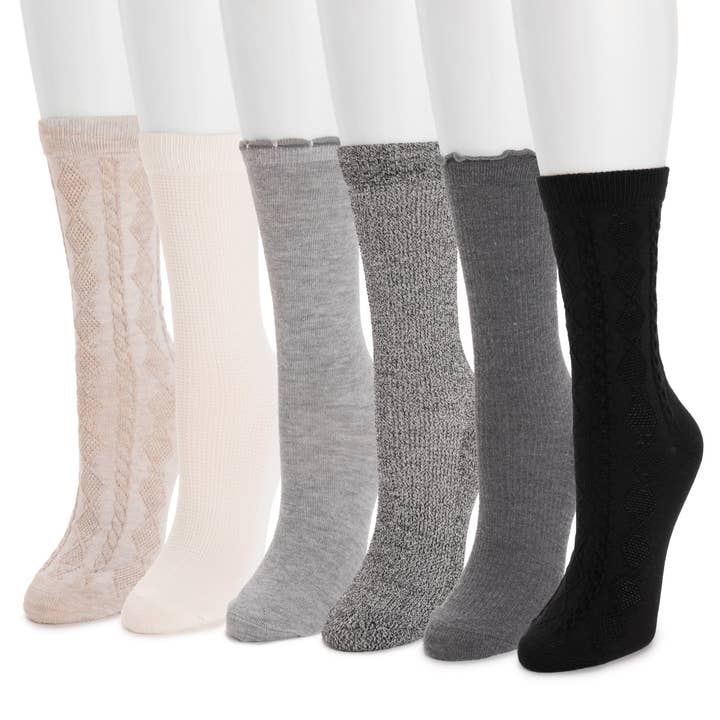 MUK LUKS Women's 6 Pack Whisper Soft Crew Socks 8 Inch for wholesale by Muk Luks