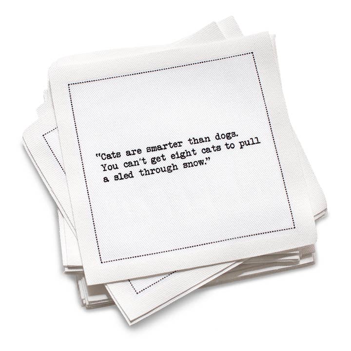 Cat Quotes - White Cotton Cocktail Napkins 50x for wholesale by Five Star Napkins Inc.