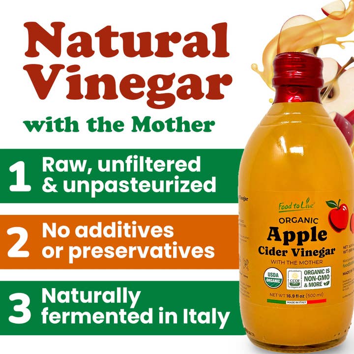 Food To Live - Wholesale Vinegar - Organic Apple Cider Vinegar, 500 ml –Non-GMO, Vegan, Bulk – by Food to Live4