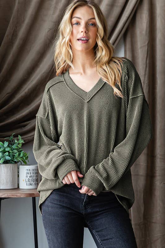 HEIMISH - Wholesale Tunic - Women's - ET7650-10 LONG PUFF SLEEVE SOLID URBAN RIBBED TOP14