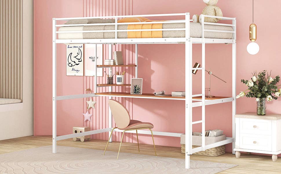 VTNG50 - Wholesale Bed - Full Metal Loft Bed with Desk and Shelve, White10