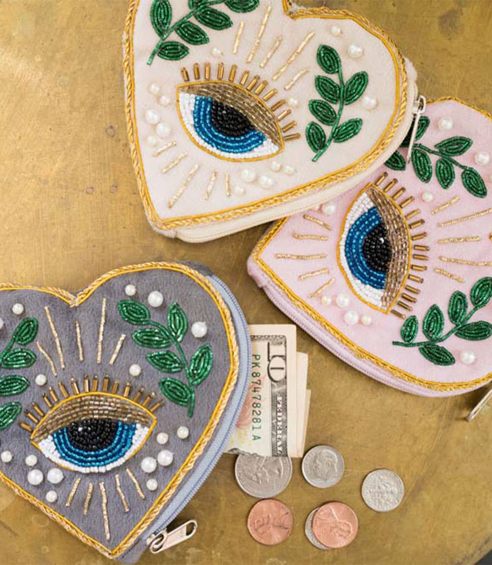 Matr Boomie Fair Trade - Wholesale Coin Purse - Women's - Manku Beaded Heart Zippered Coin Purse Pouch1