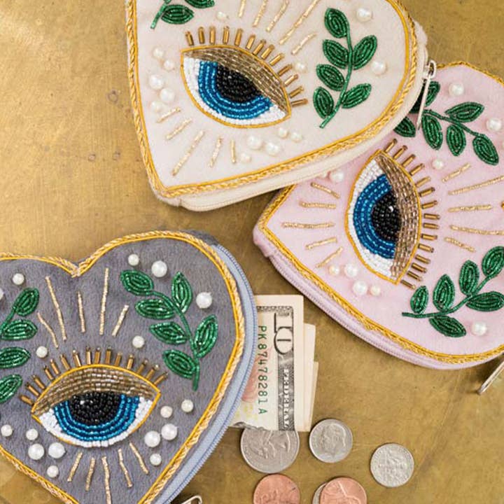 Matr Boomie Fair Trade - Wholesale Coin Purse - Women's - Manku Beaded Heart Zippered Coin Purse Pouch1