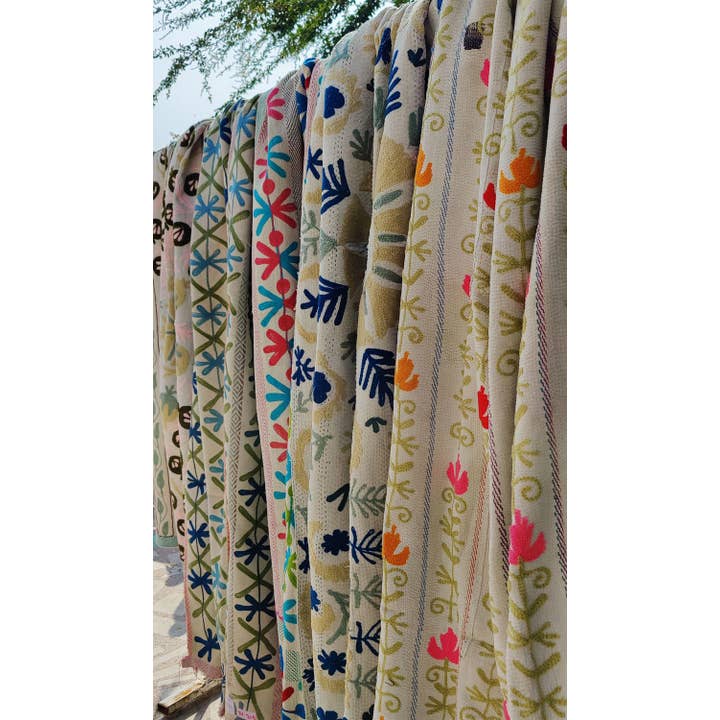 Bhawana Handicrafts - Wholesale Quilt - 5 Piece Lot, White Suzani Bed Spread Tapestry Colorful Quilt1