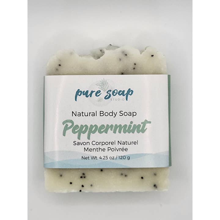 Pure Soap Studio - Vente Pains de savon - Savon Hydratant à la Menthe Poivrée - Savon Naturel - Avec Graines de Pavot1