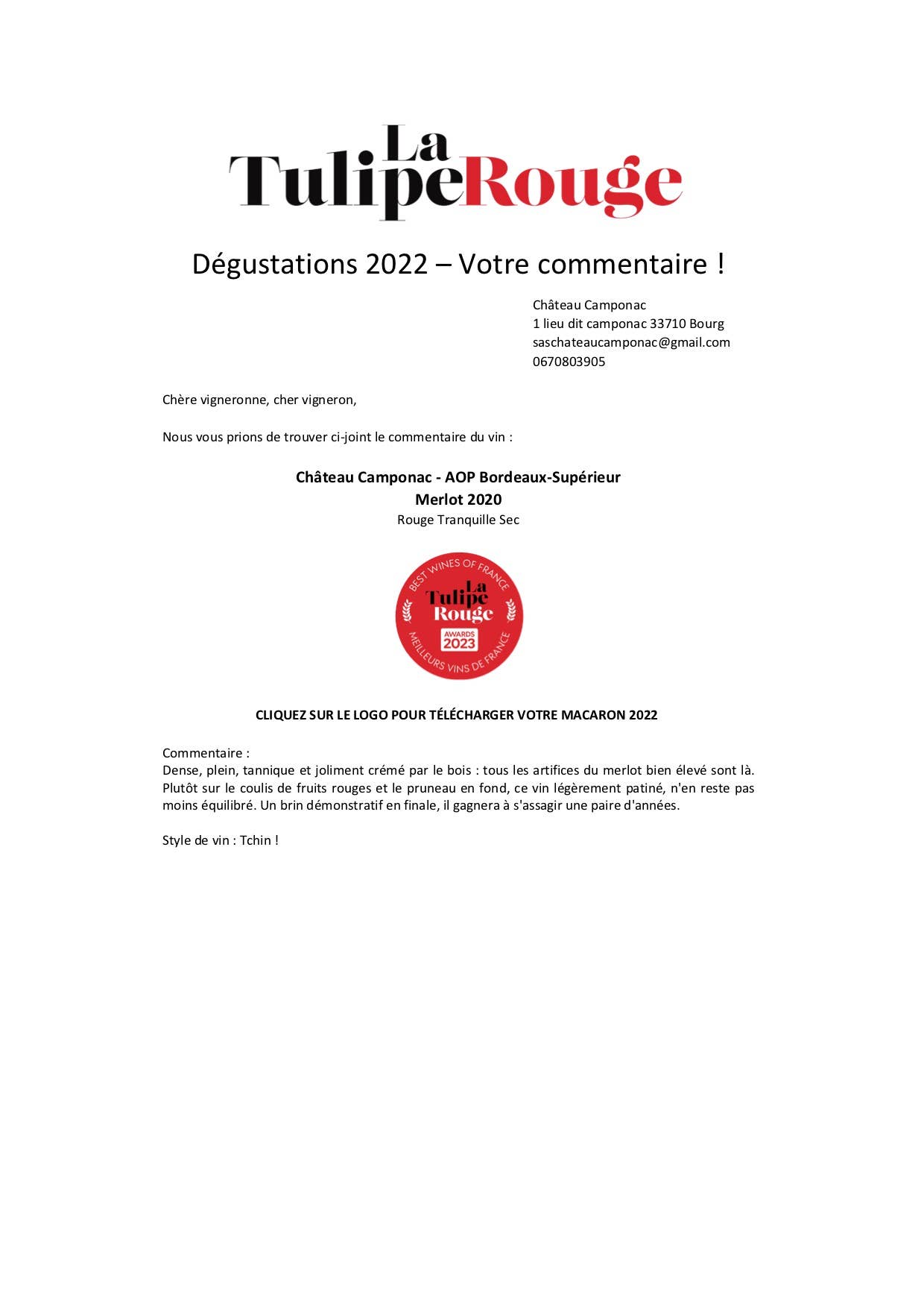 Château Camponac - Wholesale Red Wine - Chateau Camponac Merlot 20208