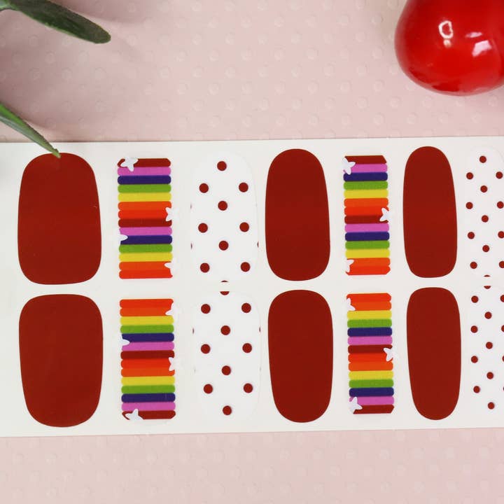 ClebleNails - Wholesale Nail Art/Decal - Rainbow Stripes Nail Wraps / Polka Dot Colorful Nail Polish Strips / LGBT Nail Stickers / Pride Korean Burgundy Nail Wraps Free Shipping