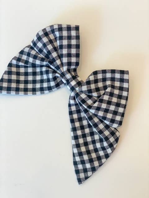 Oversized Linen Bow Clip | Black Gignham for wholesale by Cricket and Ruby