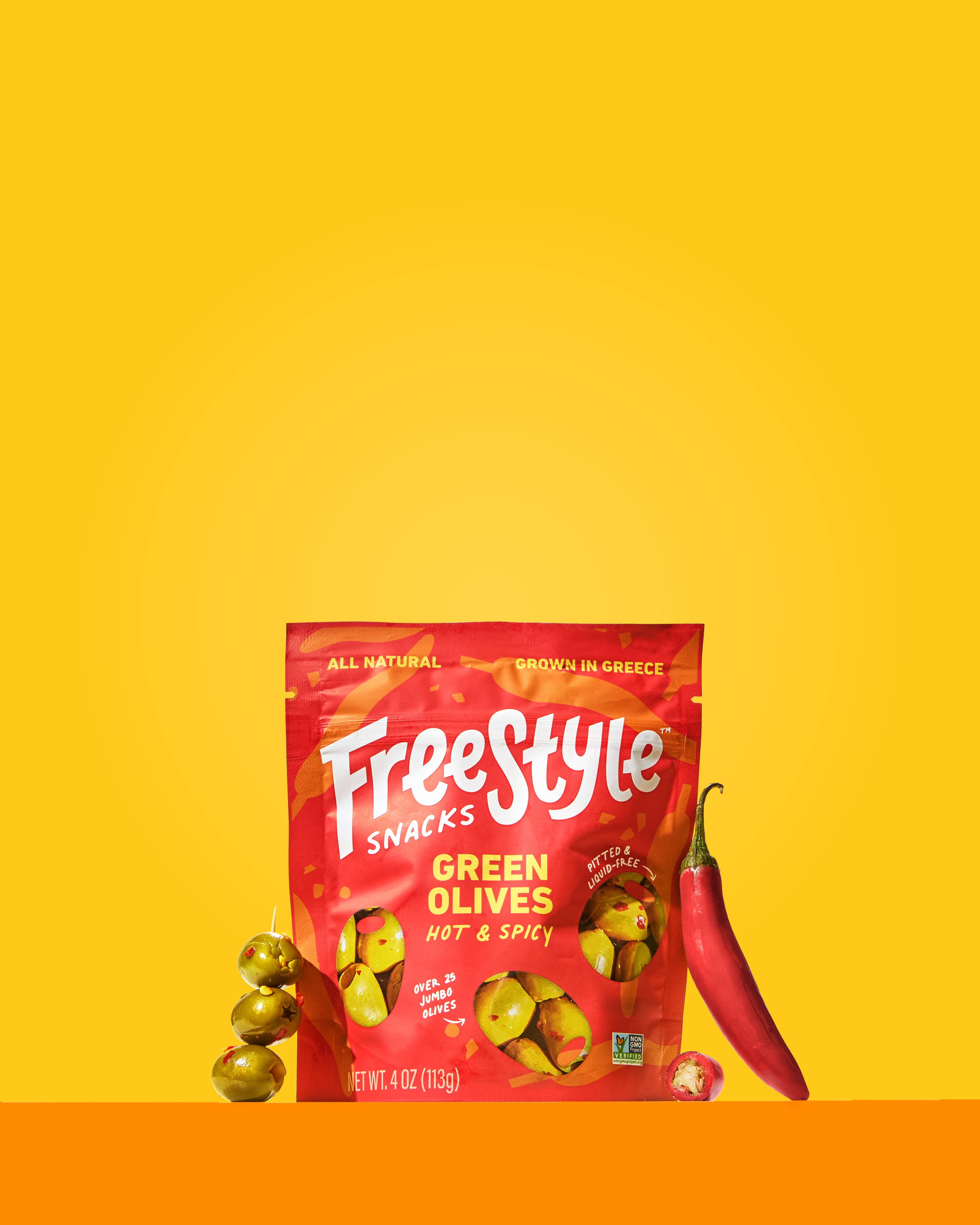 Freestyle Snacks - Vente Olives - Olives vertes - piquantes et épicées (paquet de 6)1
