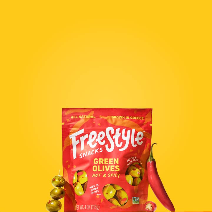 Freestyle Snacks - Vente Olives - Olives vertes - piquantes et épicées (paquet de 6)1