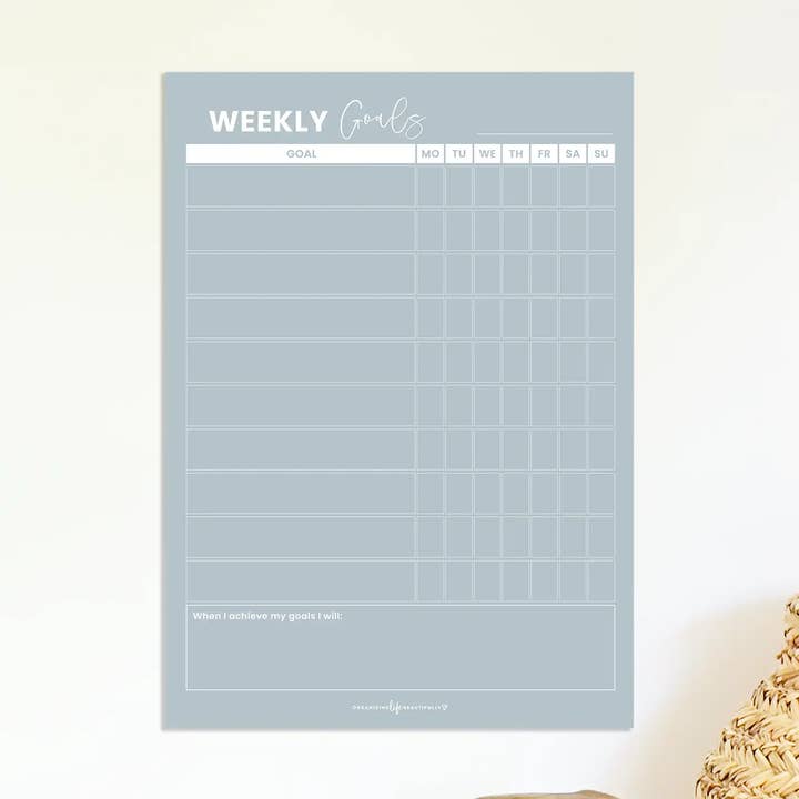 Magnet | Weekly Goal Chart - Sky Blue (A4) for wholesale by Organising Life Beautifully