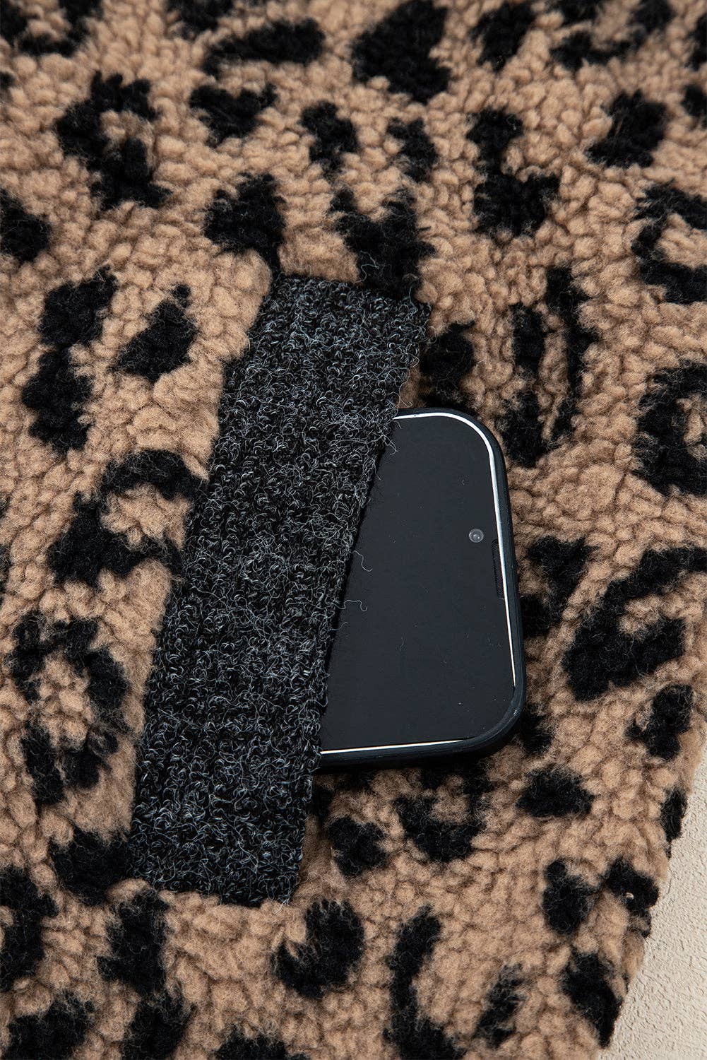 Khaki Leopard Zip-Up Side Pocket Jacket for wholesale on Faire14