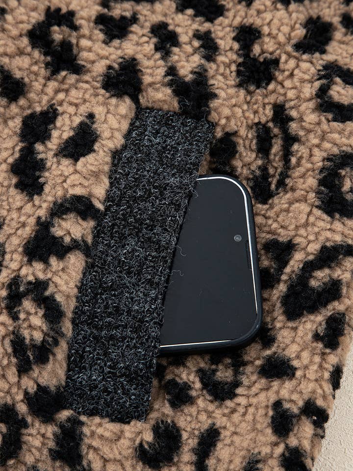 Khaki Leopard Zip-Up Side Pocket Jacket for wholesale on Faire14