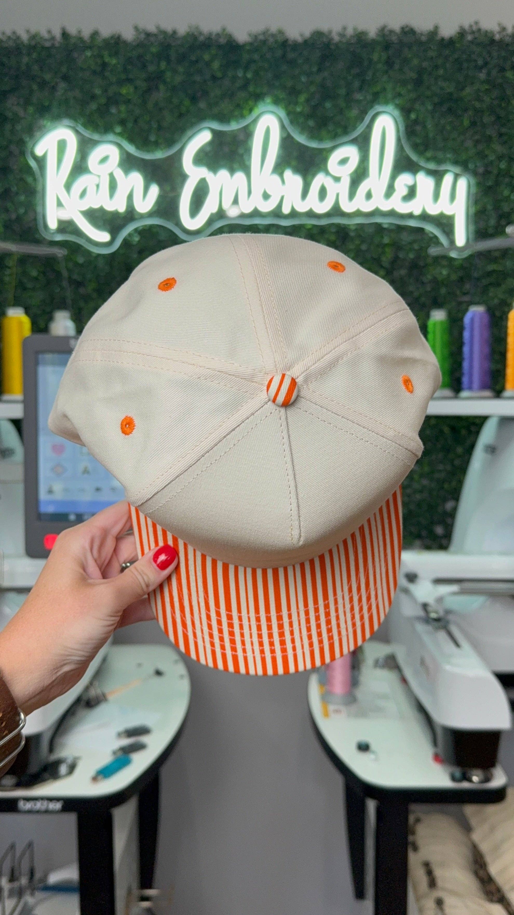 Rain Embroidery - Wholesale Trucker Hat - Unisex - Orange Stripes Trucker Hat (blank)2