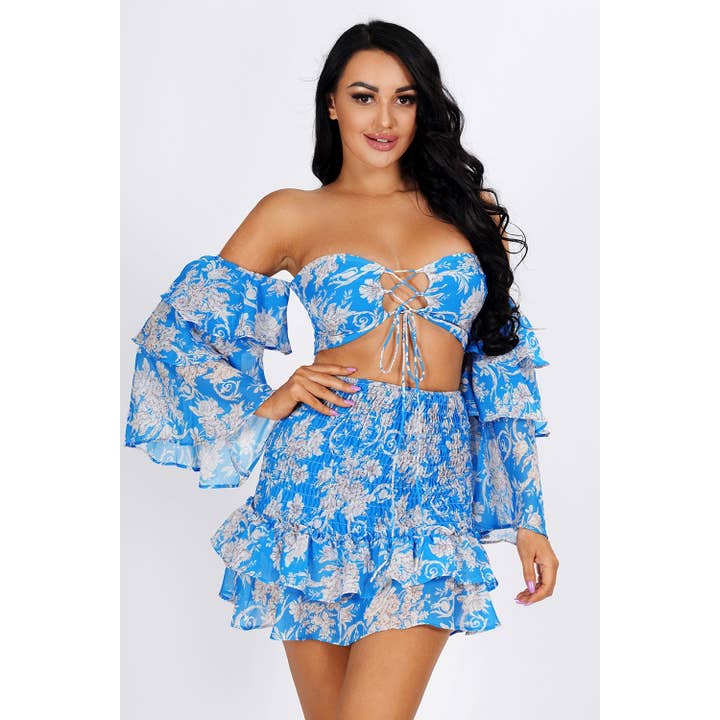 Completo con gonna a stampa floreale per la vendita all'ingrosso da parte di Chicways