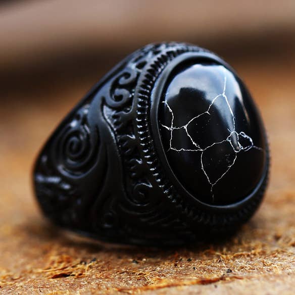 Anel de Pedra Lapidada Estilo Viking por atacado de Gemcohub