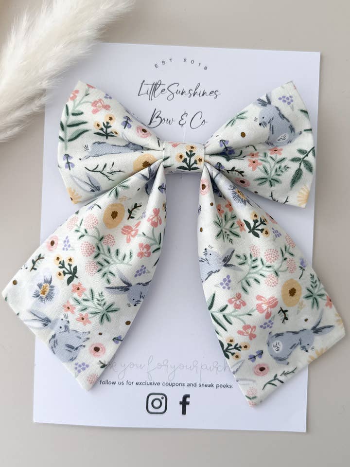 Cream Floral Bunnies Easter Sailor Hair Bow for wholesale by Little Sunshines Bow & Co