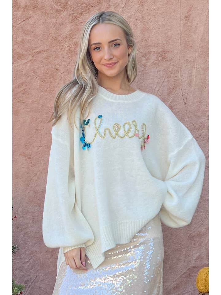 AND THE WHY - Wholesale Knit Sweater - Women's - ATW15232 - Cheers Beaded and Sequined Sweater