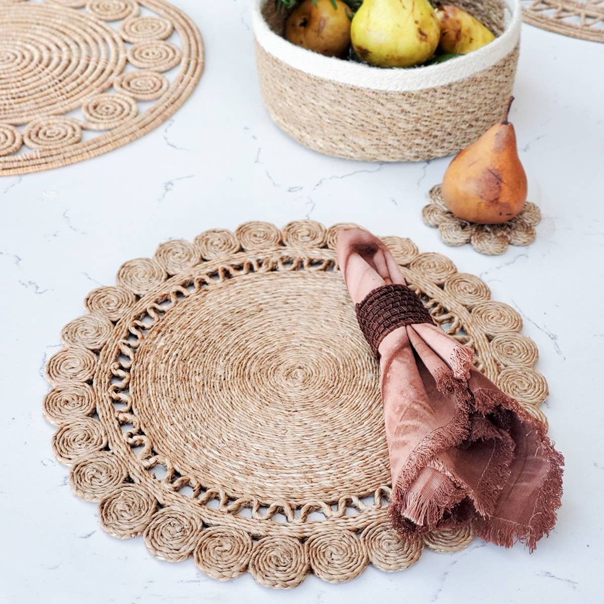 KORISSA - Wholesale Placemat - Handwoven Jute Flower Placemat-Set of 21