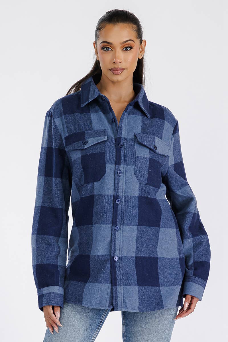 WEIV - Wholesale Shirt Jacket/Shacket - Women's - Boyfriend Oversized Soft Flannel Shacket4