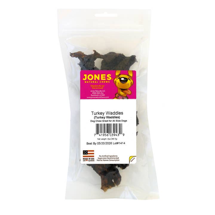 Turkey Waddles 2oz Bag with Label for wholesale by Jones Natural Chews