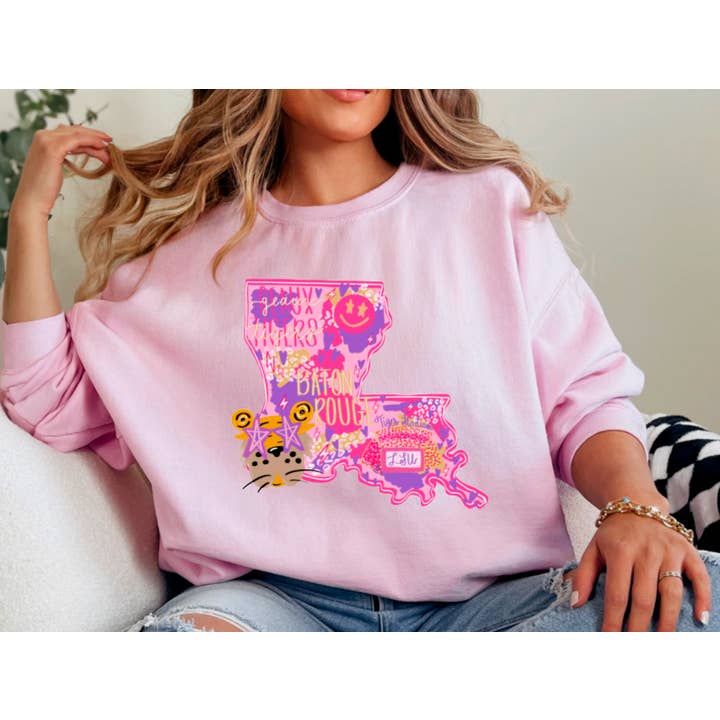 Wholesale Preppy LSU Tigers Football State Sweatshirt for your