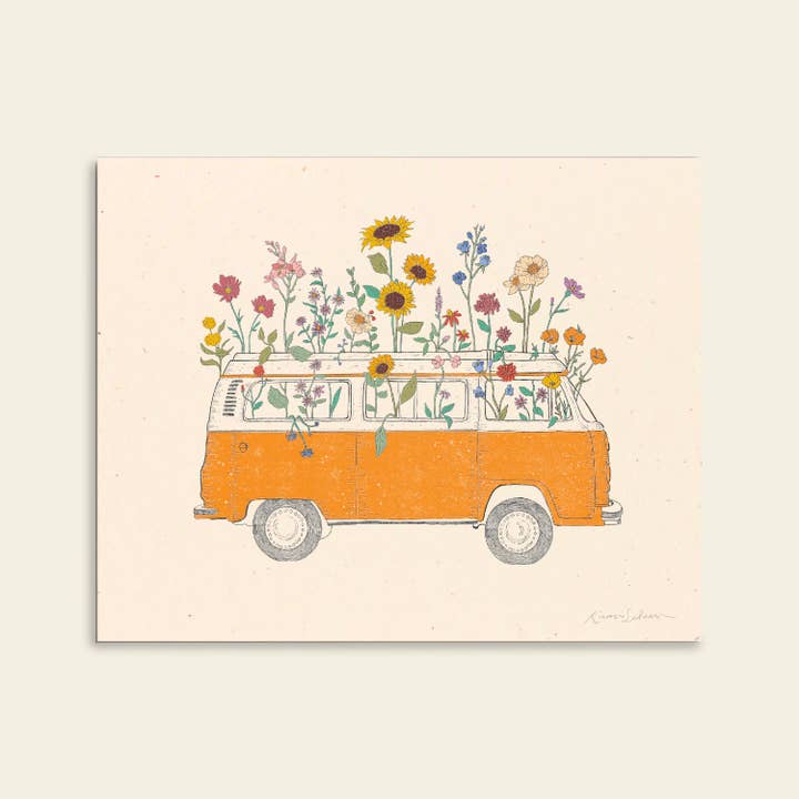 Kaari & Co. - Wholesale Art Print - Wildflowering Van Art Print - Hush Poppy Collection