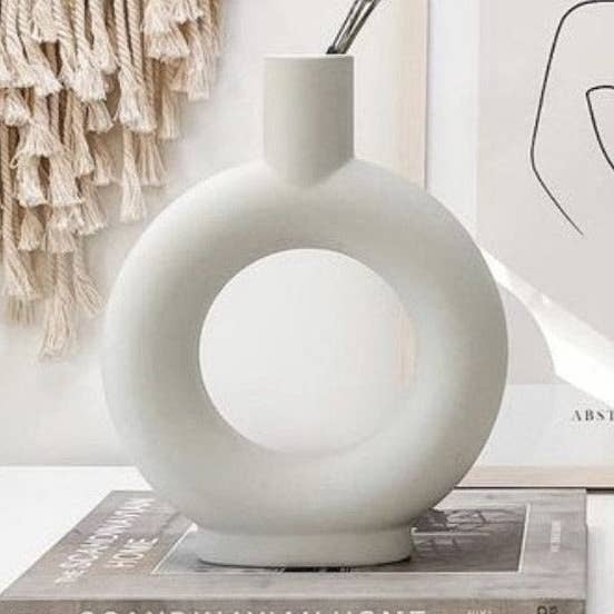 Vaso de rosca de cerâmica branca por atacado de River & Ivy