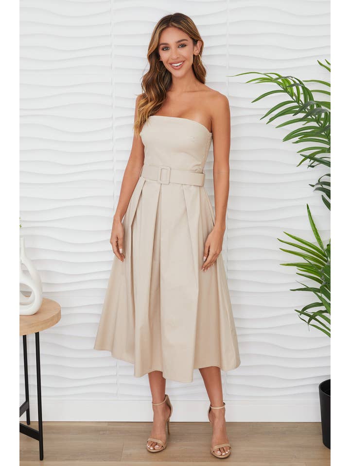 MILIO MILANO - Wholesale Dress - Women's - STRAPLESS MIDI DRESS WITH BELT (700750/6411)7