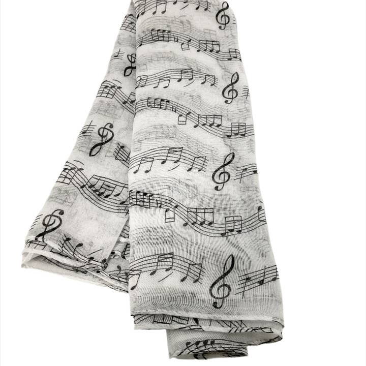 Music Note Oblong Scarf #88-2511WH (White) for wholesale by Astoria Gift Corporation
