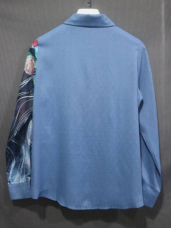 Plush Looks – Großhandel Hemd mit Button-down-Kragen – Damen – Stylische, asymmetrische, langärmlige Blusentops mit Blumendruck und Revers1