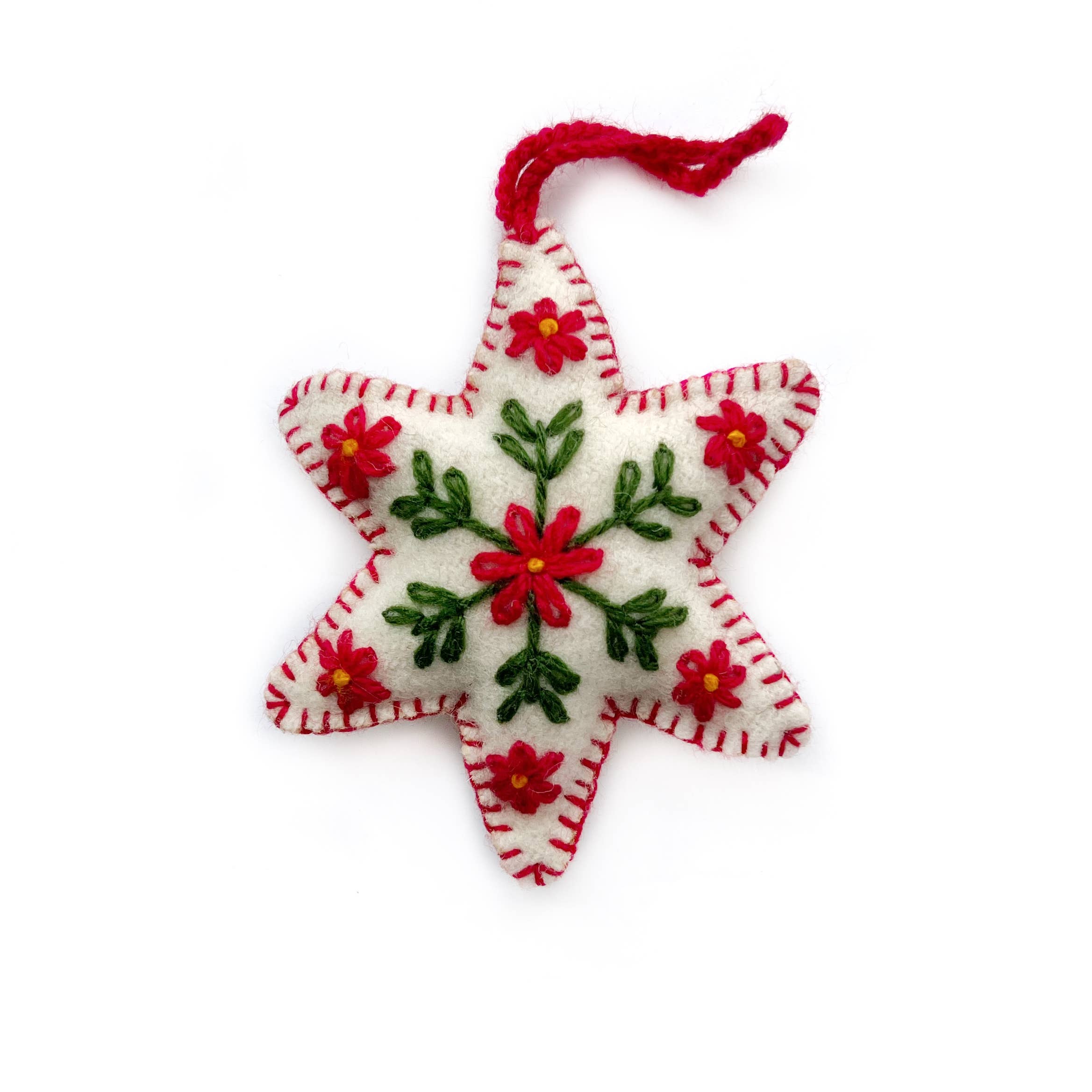 Ornaments 4 Orphans - Wholesale Ornament - White Six Pointed Star Embroidered Wool Christmas Ornament