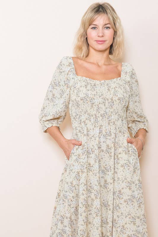 Elloh Collection – wholesale Dress – Women's – Sweetheart Half Sleeve Handkerchief Hem Floral Maxi Dress11