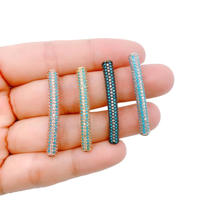 findings4uGem - Wholesale Beaded bracelet - Turquoise CZ Micro Pave Curved Tube Bead Bracelet, BD0544