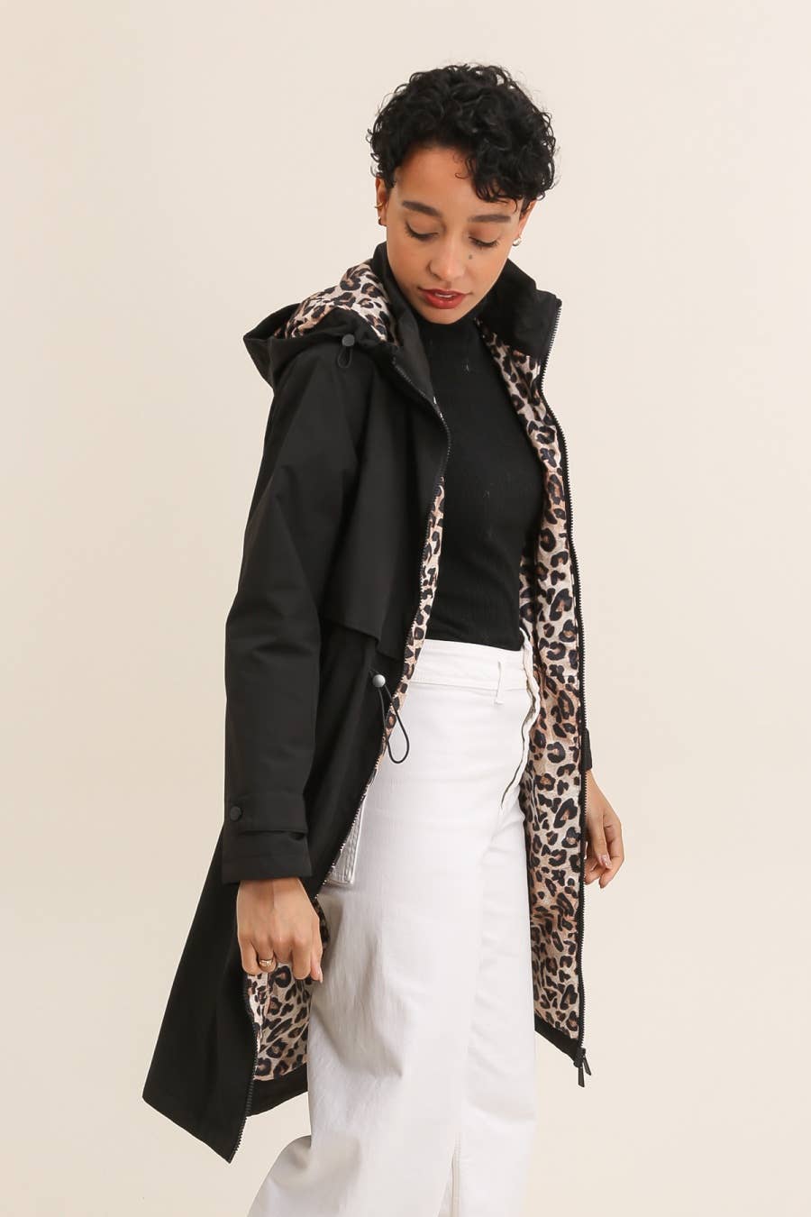 Attrait Paris - Wholesale Windbreaker - Women's - Leopard lined waterproof long jacket22