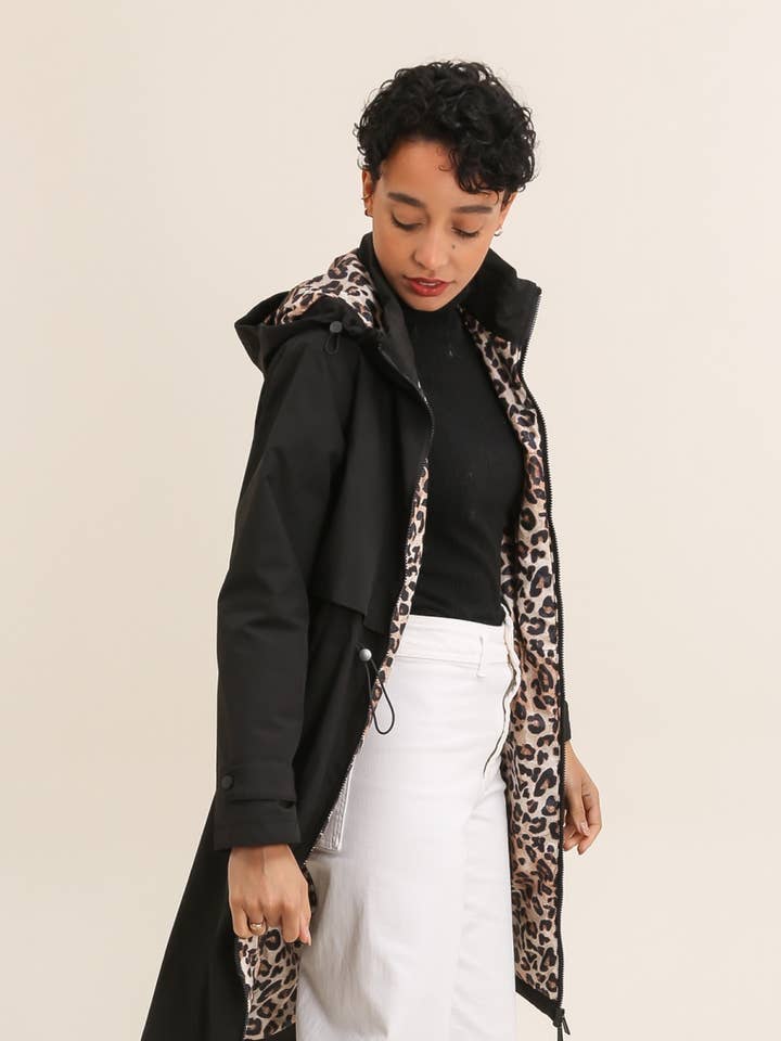 Attrait Paris - Wholesale Windbreaker - Women's - Leopard lined waterproof long jacket22