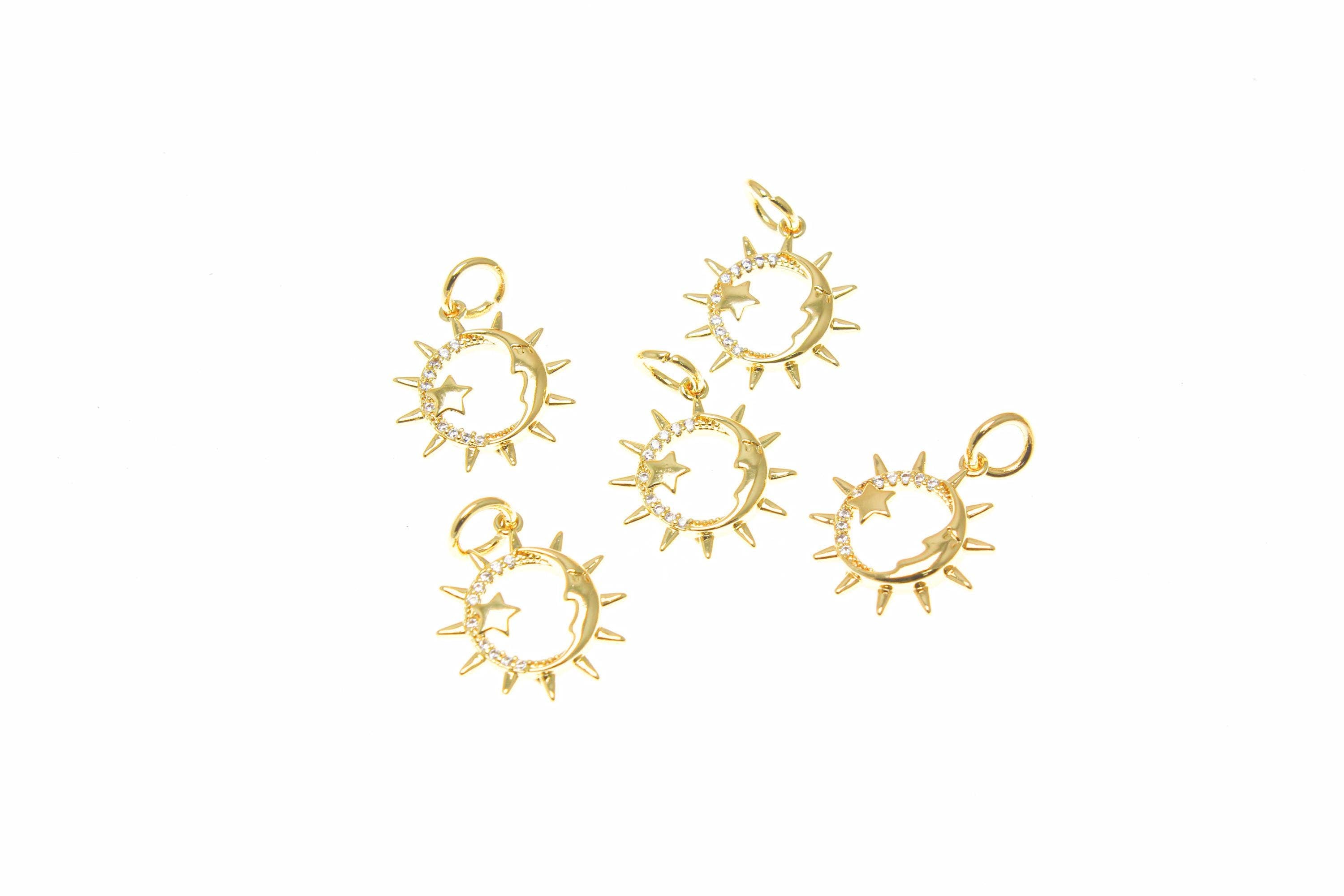 Jewel Pledge - Wholesale Individual Charm/Pendant - 18k Gold Sun and Moon CZ Celestial Lover Pendant CPG23462