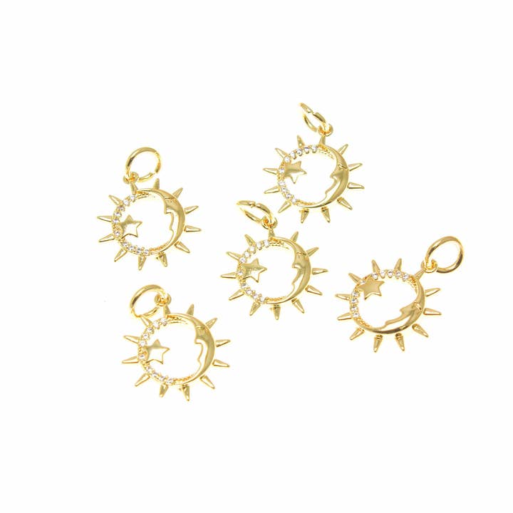 Jewel Pledge - Wholesale Individual Charm/Pendant - 18k Gold Sun and Moon CZ Celestial Lover Pendant CPG23462