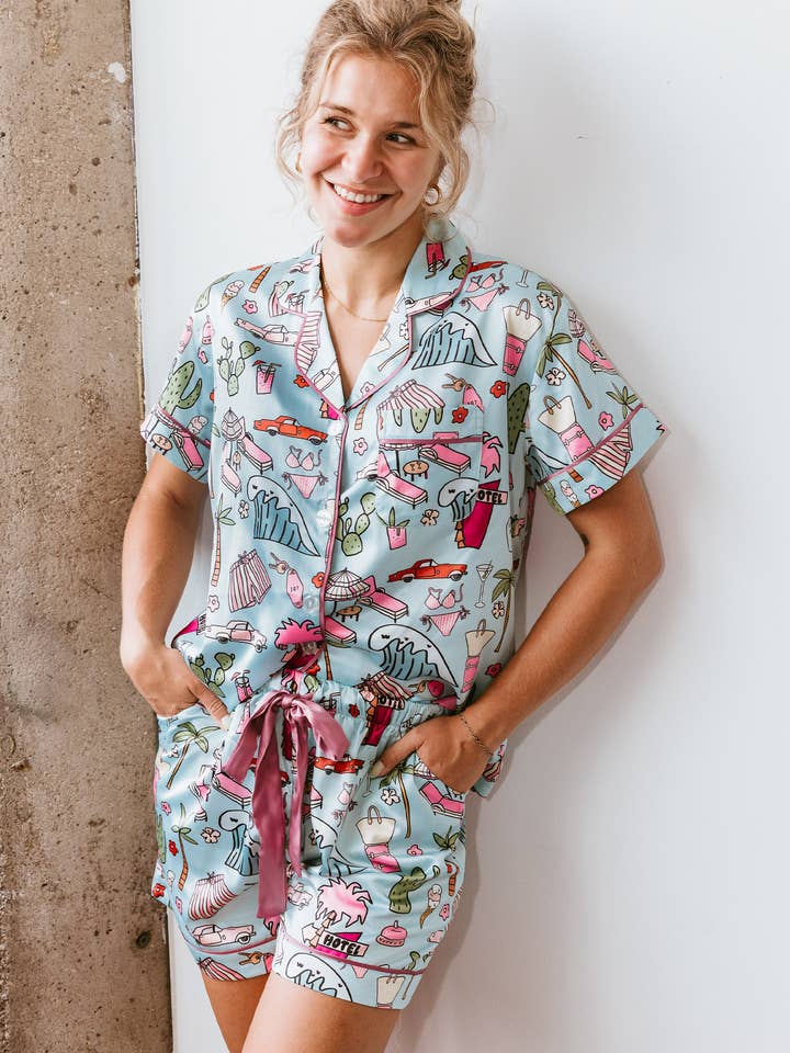 Matching sleepwear set, cute pattern pajamas, retro pajamas for wholesale by Spikes and Seams