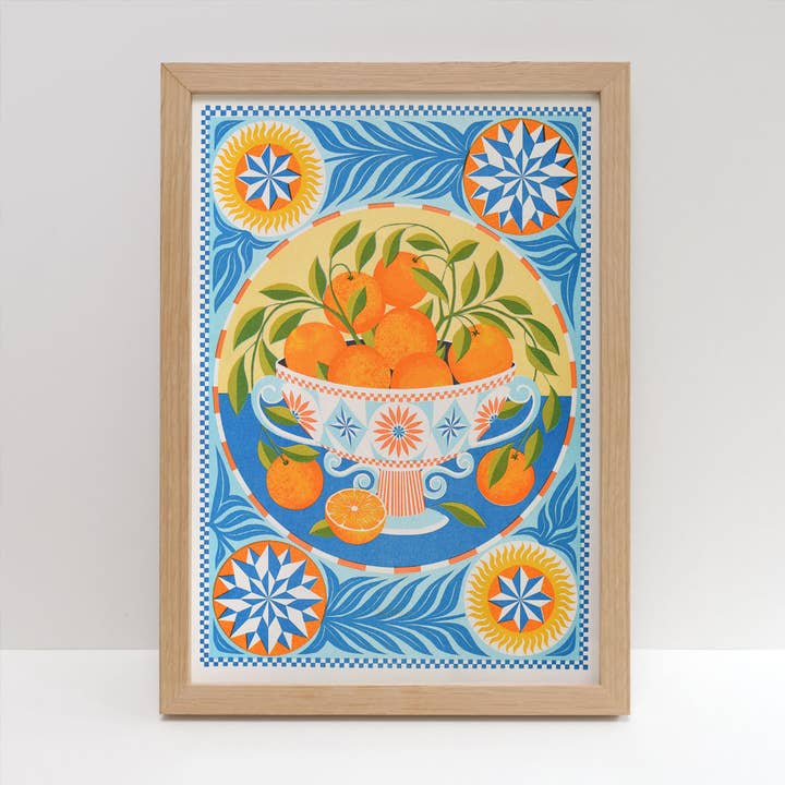 Orange Bowl | Impression Risograph A3, art mural | Méditerranéen pour la vente par Printer Johnson Ltd