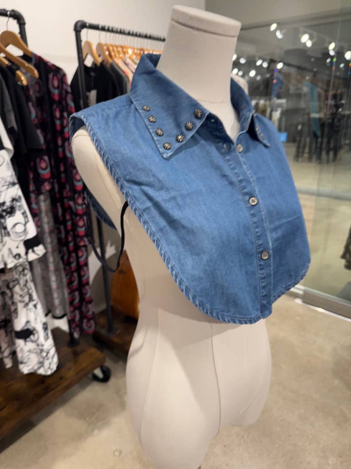Western denim studded faux collar for layering for wholesale by Rockin A Design