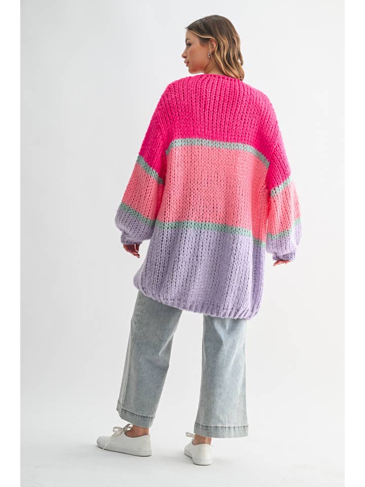 Wishlist Apparel – wholesale Cardigan – Women’s – COLORBLOCK OPEN-KNIT SWEATER CARDIGAN / WL25-108117