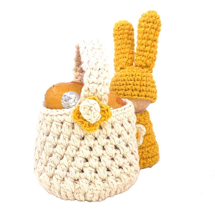 Basket mini Easter - white 6x6cm + handle, hand crochet for wholesale by Luna-Leena - handmade in Nepal