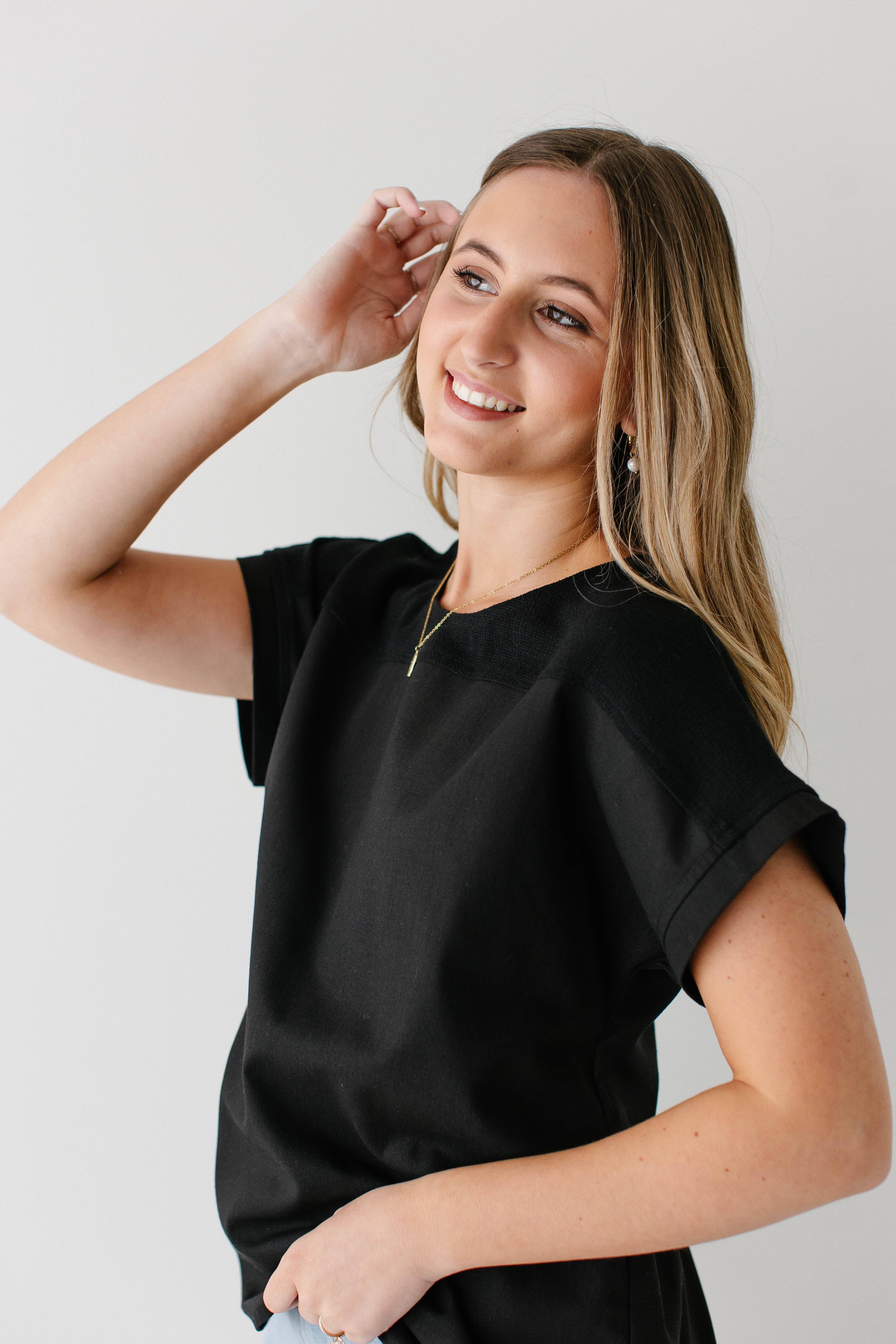 Black 'Callie' Linen Blend Dolman Sleeve Top FINAL SALE for wholesale on Faire3