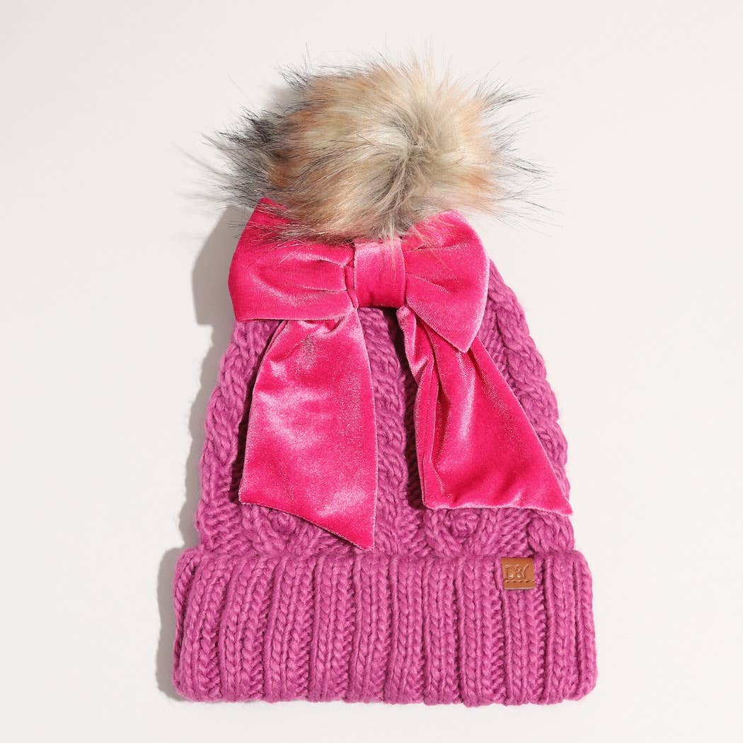 Fashion City - Wholesale Beanie - Women's - Winter Knitted Beanie Pom Pom Ribbon Bow Scrunchie4
