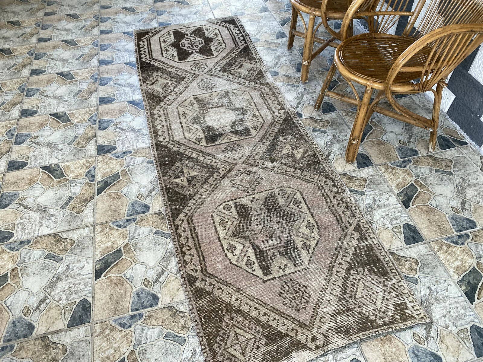 Oushak Rugs – wholesale Hallmatta – Turkisk stamullmatta löpare vintage handgjord 2,6x8,5 fot2