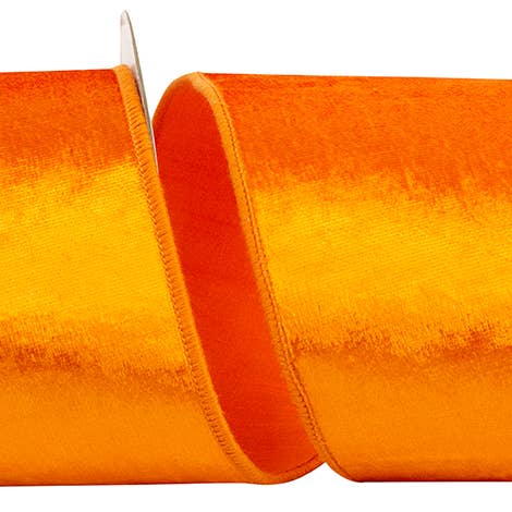 Velvet Colors Plush Deluxe Backed Wired Edge, Orange, 4 In for wholesale by RELIANT RIBBON