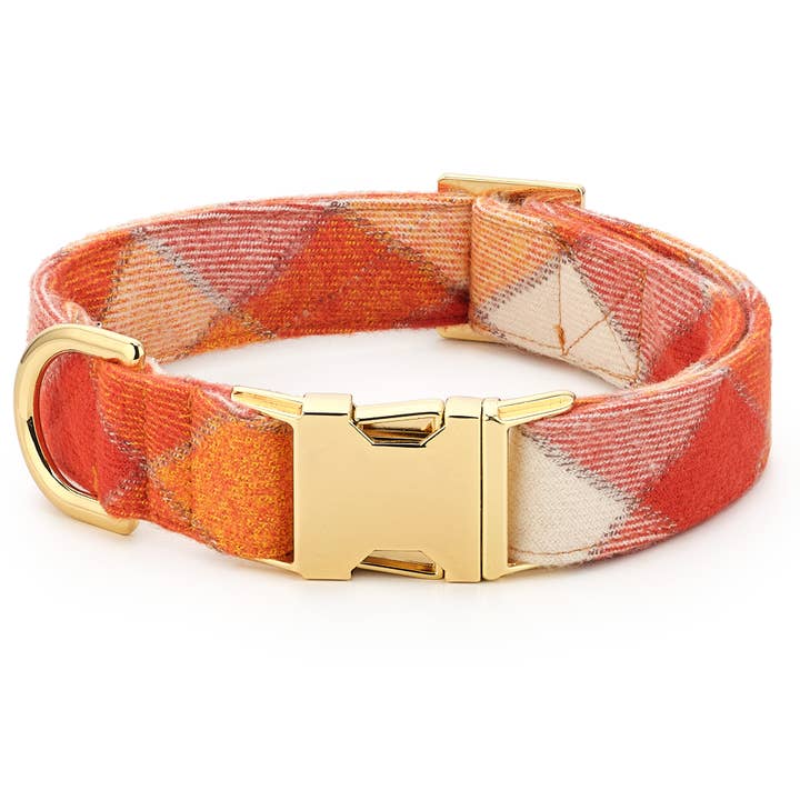 Pumpkin Spice Plaid Flannel Fall Dog Collar for wholesale by The Foggy Dog