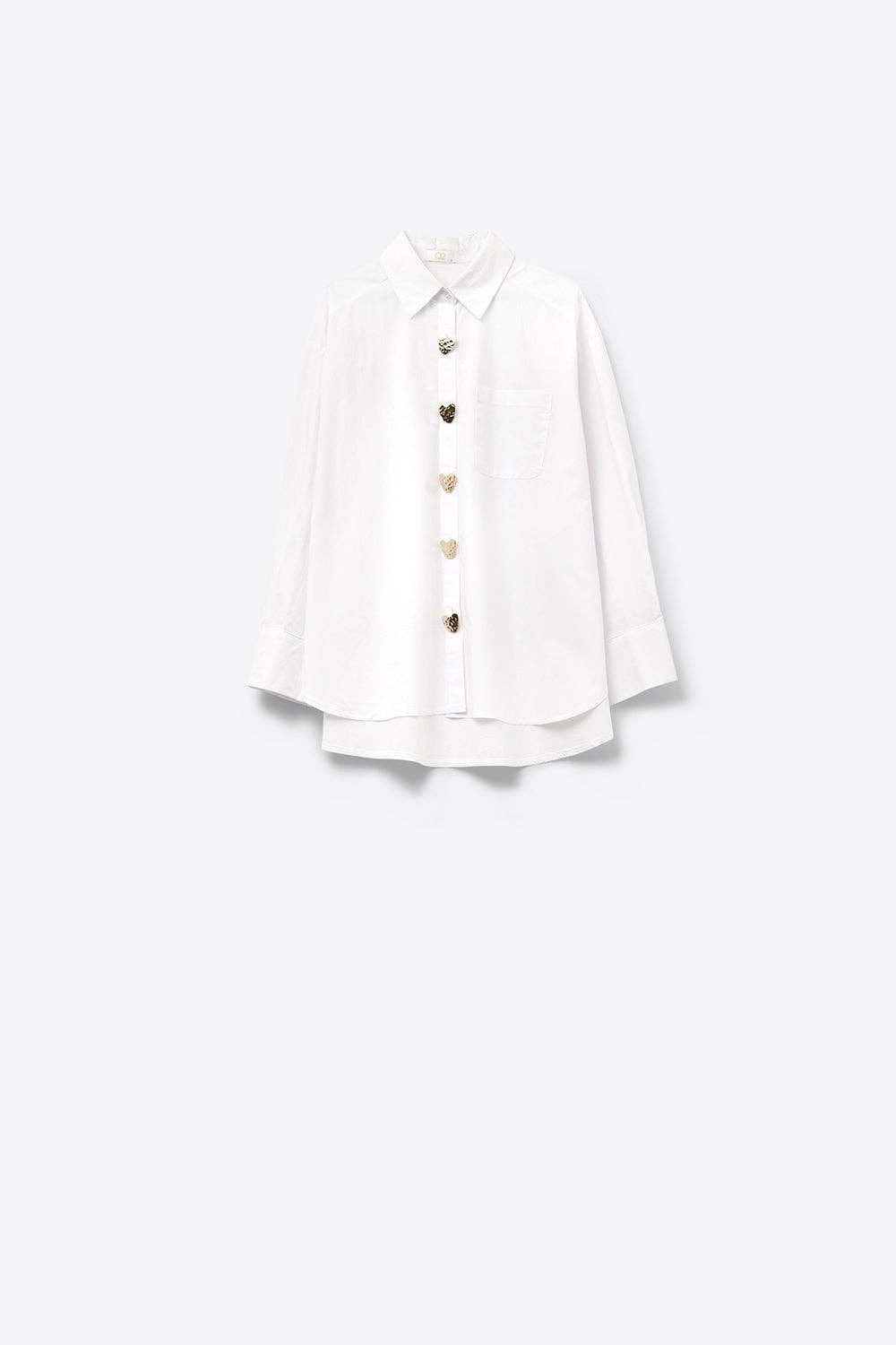 White Oversized Blouse with Gold Heart Buttons for wholesale on Faire6