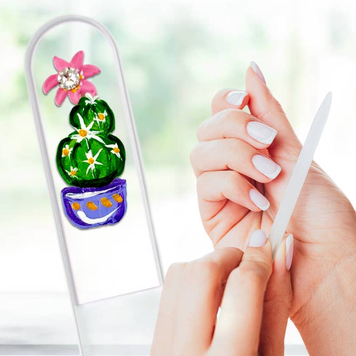 Prickly Passion Cactus Flower Hand Painted Crystal Nail File for wholesale by Classy Nail Files